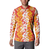 Hawaiian Lei Day Button Sweatshirt Red Hibiscus Flowers Lei Art LT9 - Polynesian Pride