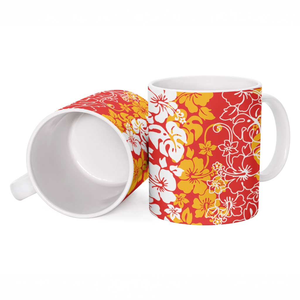 Hawaiian Lei Day Ceramic Mug Red Hibiscus Flowers Lei Art - Polynesian Pride