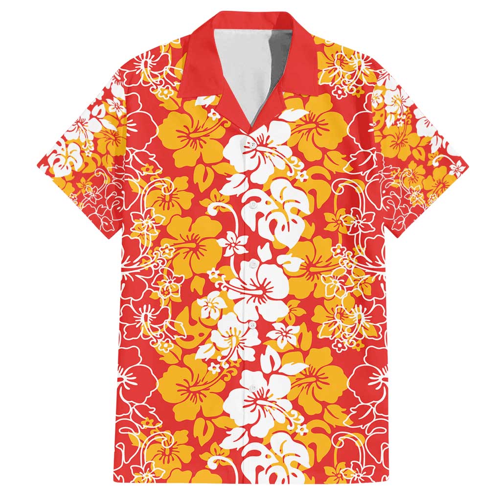Hawaiian Lei Day Family Matching Long Sleeve Bodycon Dress and Hawaiian Shirt Red Hibiscus Flowers Lei Art LT9 Dad's Shirt - Short Sleeve Red - Polynesian Pride