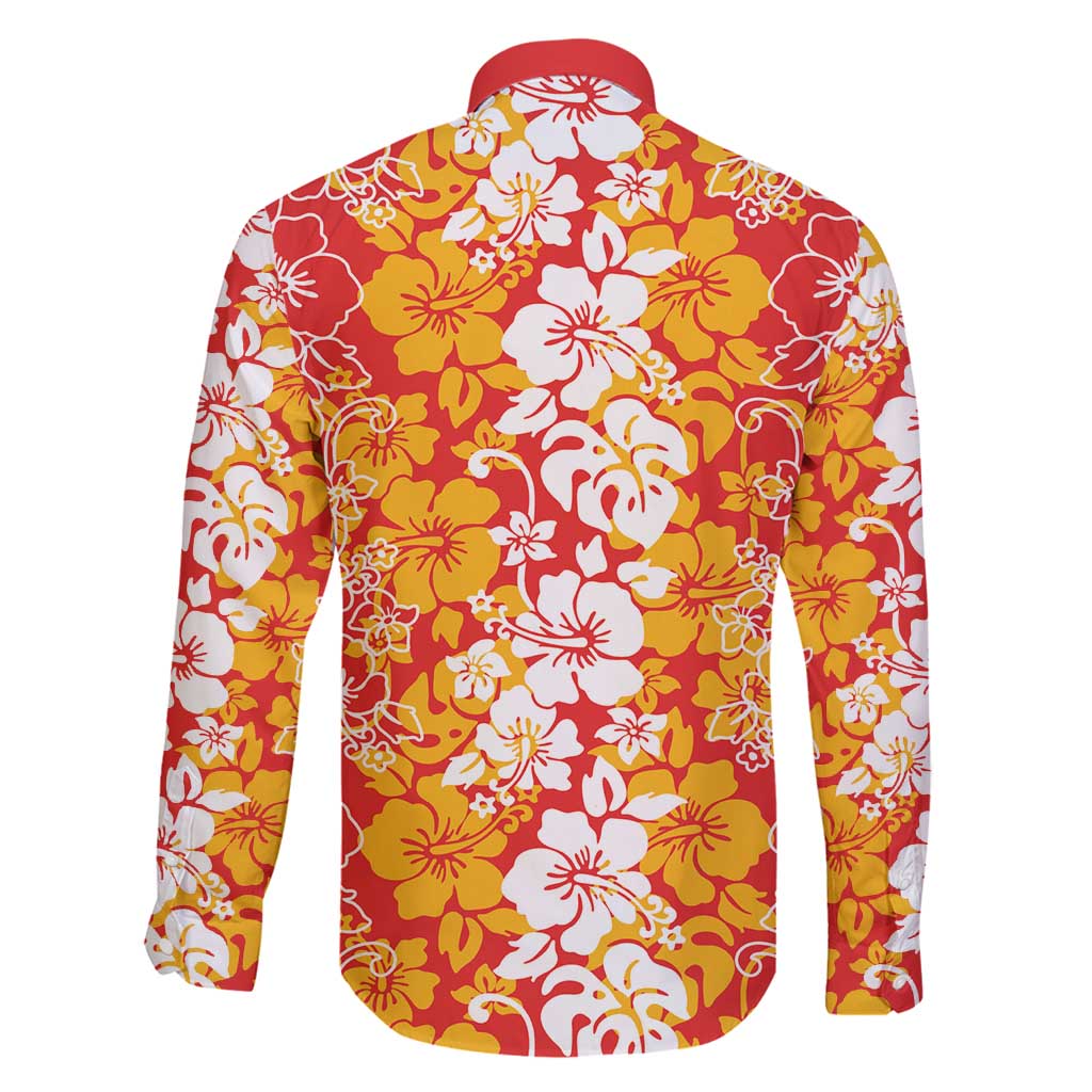 Hawaiian Lei Day Family Matching Long Sleeve Bodycon Dress and Hawaiian Shirt Red Hibiscus Flowers Lei Art LT9 - Polynesian Pride