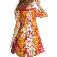 Hawaiian Lei Day Family Matching Off Shoulder Maxi Dress and Hawaiian Shirt Red Hibiscus Flowers Lei Art