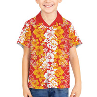 Hawaiian Lei Day Family Matching Off Shoulder Short Dress and Hawaiian Shirt Red Hibiscus Flowers Lei Art LT9 Son's Shirt Red - Polynesian Pride