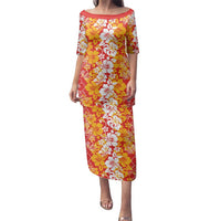 Hawaiian Lei Day Family Matching Puletasi and Hawaiian Shirt Red Hibiscus Flowers Lei Art LT9 Mom's Dress Red - Polynesian Pride