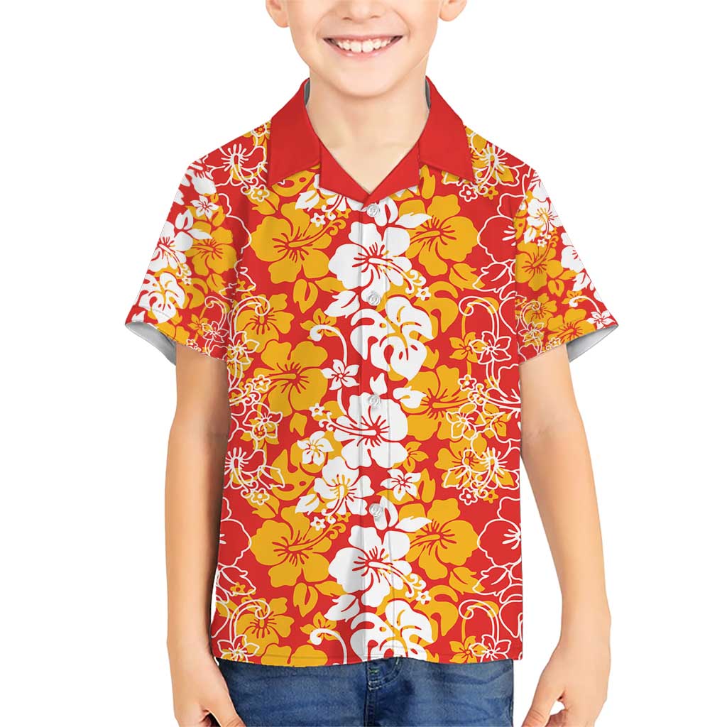 Hawaiian Lei Day Family Matching Short Sleeve Bodycon Dress and Hawaiian Shirt Red Hibiscus Flowers Lei Art LT9 Son's Shirt Red - Polynesian Pride