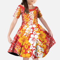 Hawaiian Lei Day Family Matching Summer Maxi Dress and Hawaiian Shirt Red Hibiscus Flowers Lei Art LT9 Daughter's Dress Red - Polynesian Pride