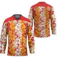 Hawaiian Lei Day Hockey Jersey Red Hibiscus Flowers Lei Art - Polynesian Pride