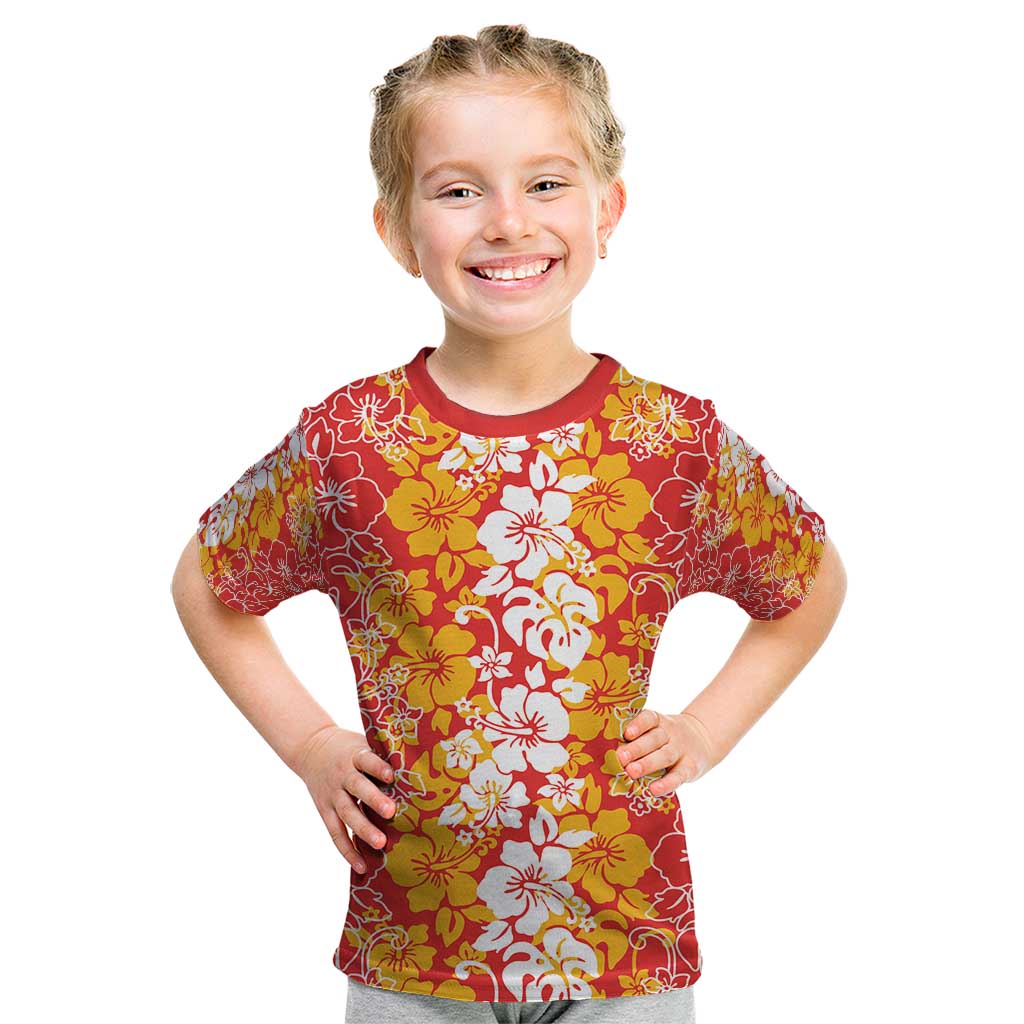 Hawaiian Lei Day Kid T Shirt Red Hibiscus Flowers Lei Art LT9 Red - Polynesian Pride