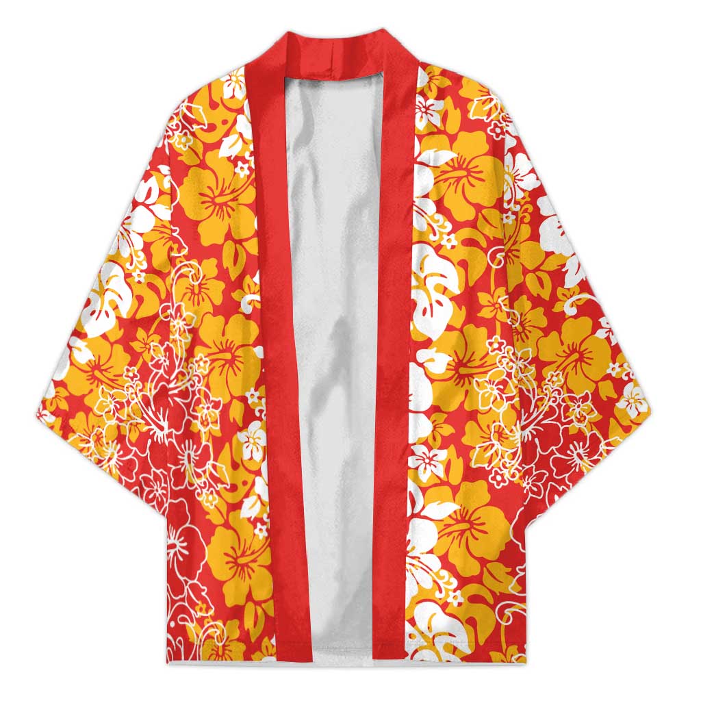 Hawaiian Lei Day Kimono Red Hibiscus Flowers Lei Art LT9 Unisex Red - Polynesian Pride
