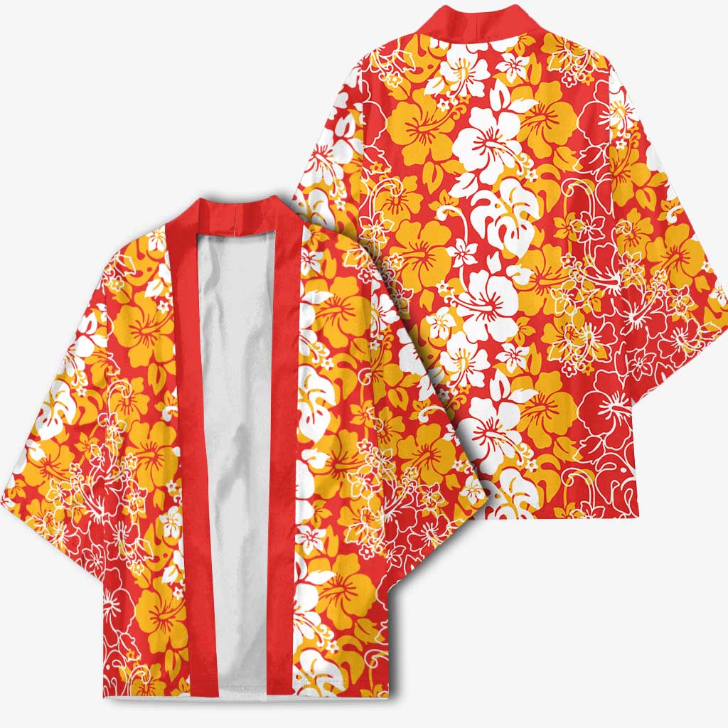 Hawaiian Lei Day Kimono Red Hibiscus Flowers Lei Art LT9 - Polynesian Pride
