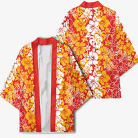 Hawaiian Lei Day Kimono Red Hibiscus Flowers Lei Art LT9 - Polynesian Pride