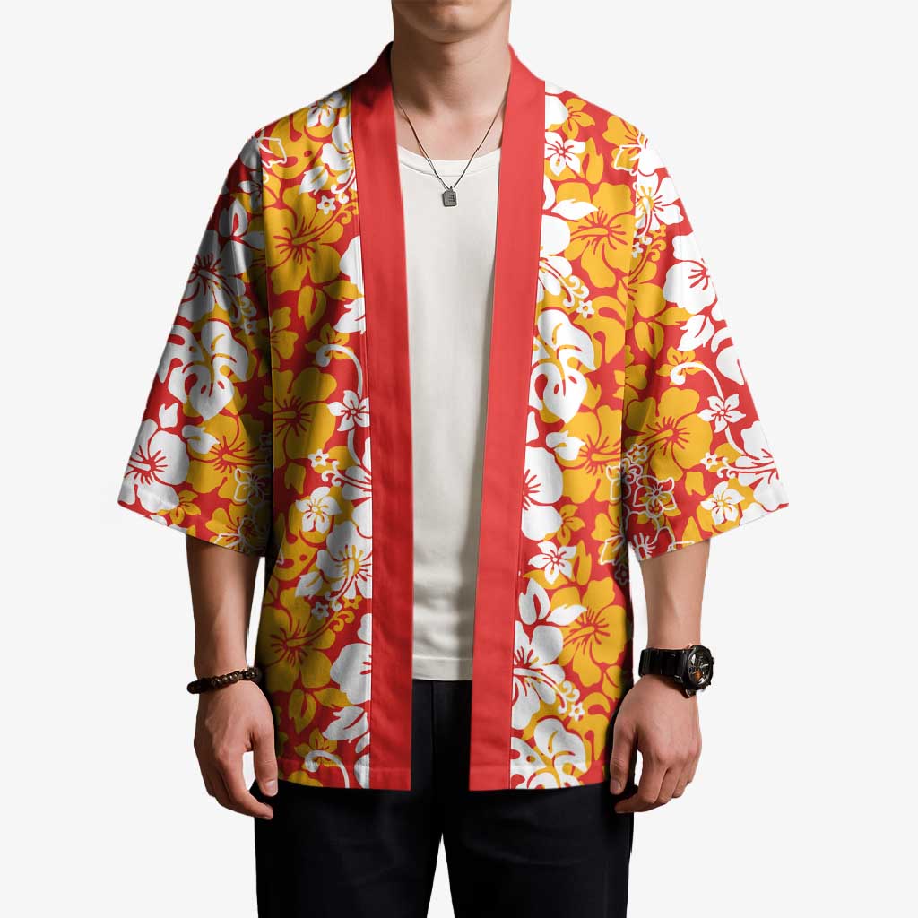 Hawaiian Lei Day Kimono Red Hibiscus Flowers Lei Art LT9 - Polynesian Pride
