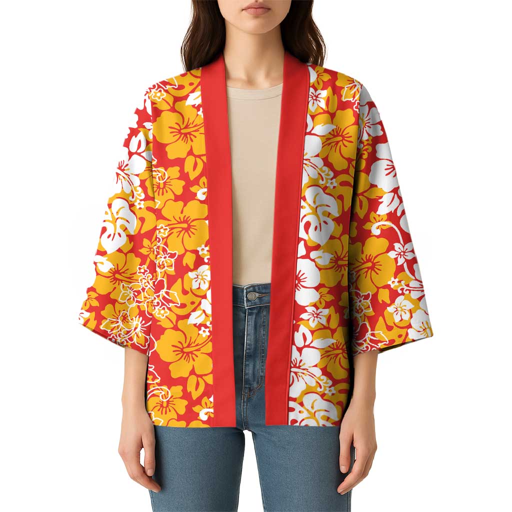 Hawaiian Lei Day Kimono Red Hibiscus Flowers Lei Art LT9 - Polynesian Pride