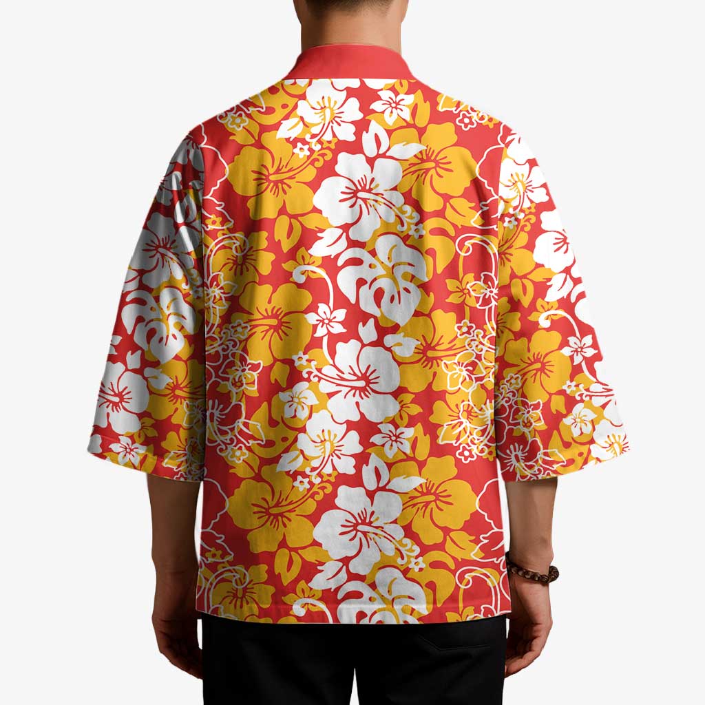 Hawaiian Lei Day Kimono Red Hibiscus Flowers Lei Art LT9 - Polynesian Pride