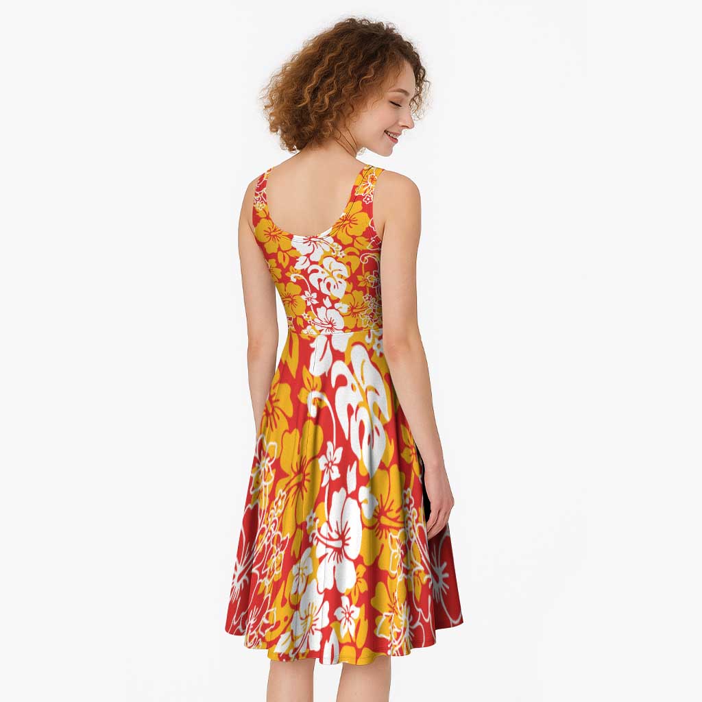 Hawaiian Lei Day Midi Dress Red Hibiscus Flowers Lei Art - Polynesian Pride