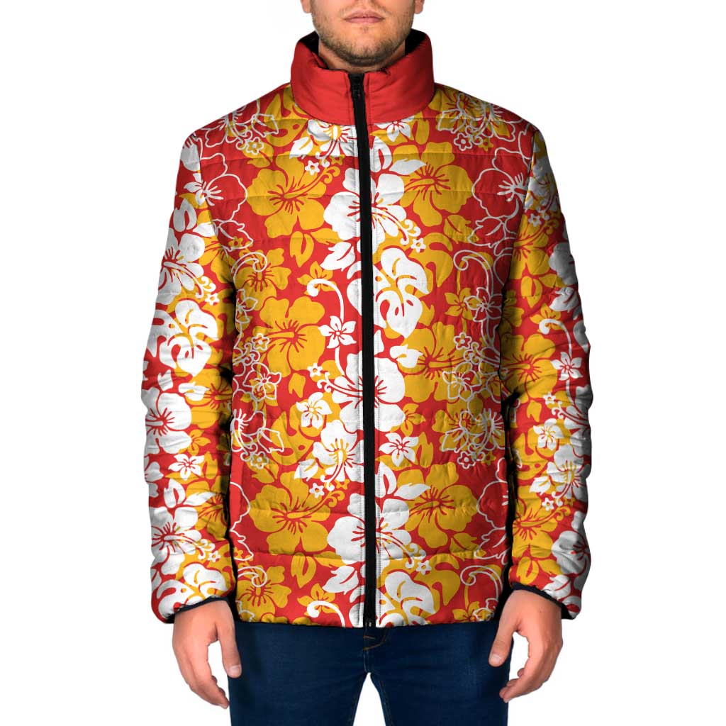 Hawaiian Lei Day Padded Jacket Red Hibiscus Flowers Lei Art LT9 Men Red - Polynesian Pride
