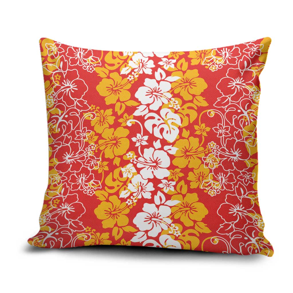 Hawaiian Lei Day Pillow Cover Red Hibiscus Flowers Lei Art - Polynesian Pride