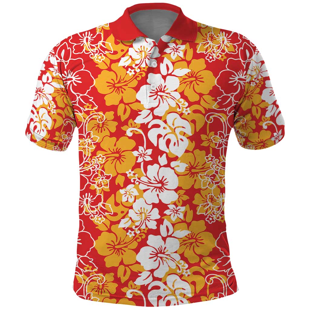 Hawaiian Lei Day Polo Shirt Red Hibiscus Flowers Lei Art