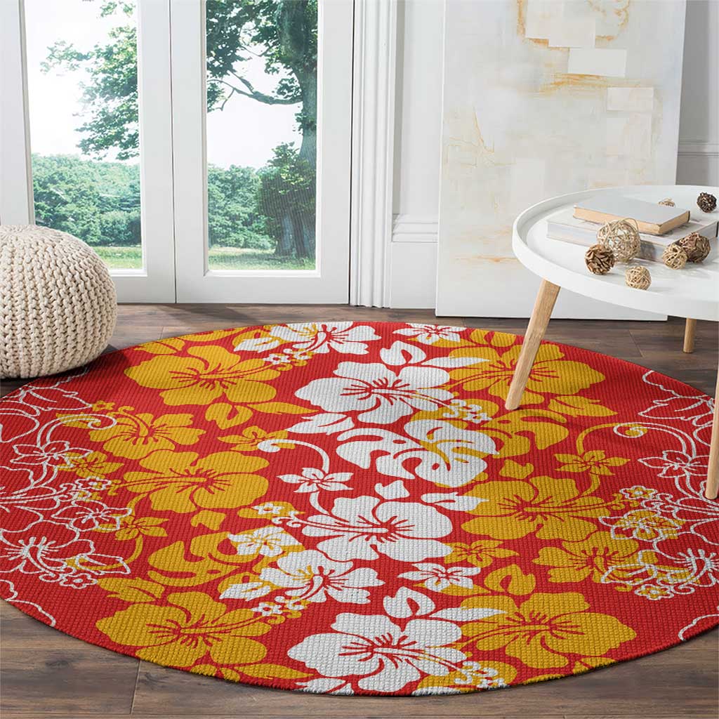 Hawaiian Lei Day Round Carpet Red Hibiscus Flowers Lei Art LT9 - Polynesian Pride