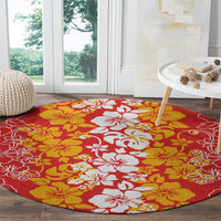 Hawaiian Lei Day Round Carpet Red Hibiscus Flowers Lei Art LT9 - Polynesian Pride