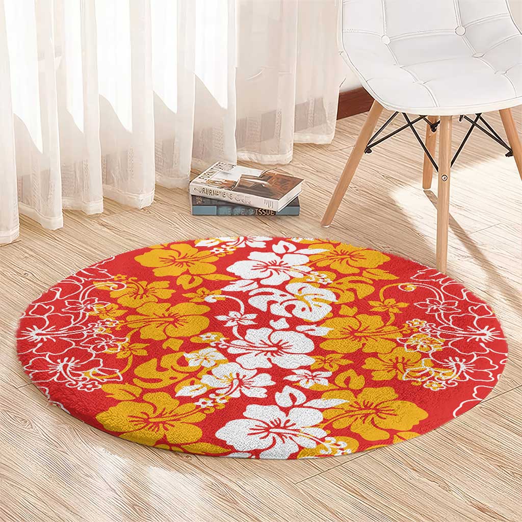Hawaiian Lei Day Round Carpet Red Hibiscus Flowers Lei Art LT9 - Polynesian Pride