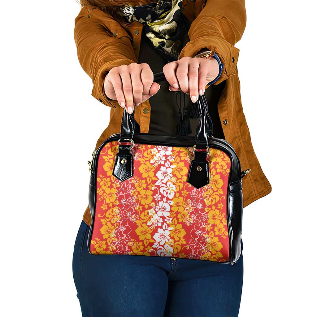 Hawaiian Lei Day Shoulder Handbag Red Hibiscus Flowers Lei Art LT9 One Size Red - Polynesian Pride