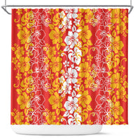 Hawaiian Lei Day Shower Curtain Red Hibiscus Flowers Lei Art LT9 Red - Polynesian Pride