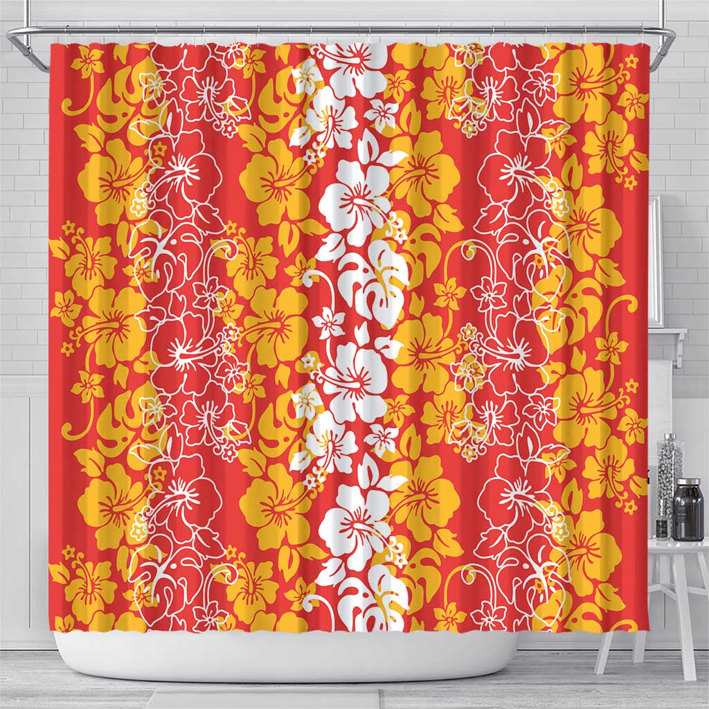Hawaiian Lei Day Shower Curtain Red Hibiscus Flowers Lei Art LT9 - Polynesian Pride