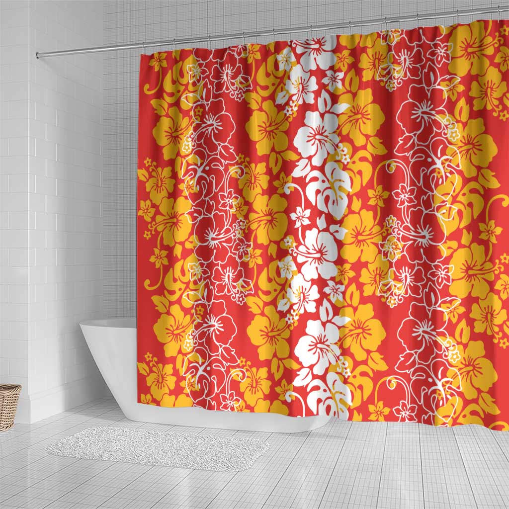 Hawaiian Lei Day Shower Curtain Red Hibiscus Flowers Lei Art LT9 - Polynesian Pride
