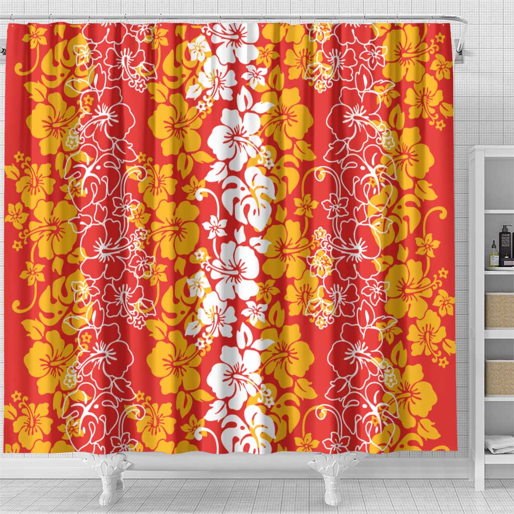 Hawaiian Lei Day Shower Curtain Red Hibiscus Flowers Lei Art LT9 - Polynesian Pride