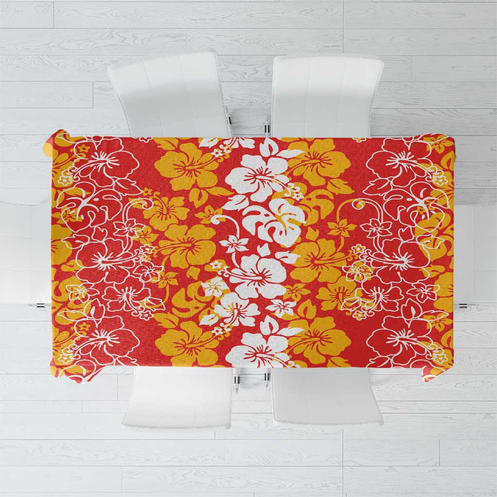 Hawaiian Lei Day Tablecloth Red Hibiscus Flowers Lei Art LT9 Red - Polynesian Pride