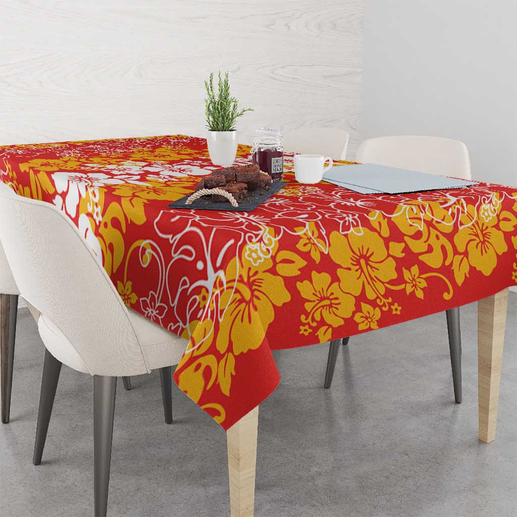 Hawaiian Lei Day Tablecloth Red Hibiscus Flowers Lei Art LT9 - Polynesian Pride