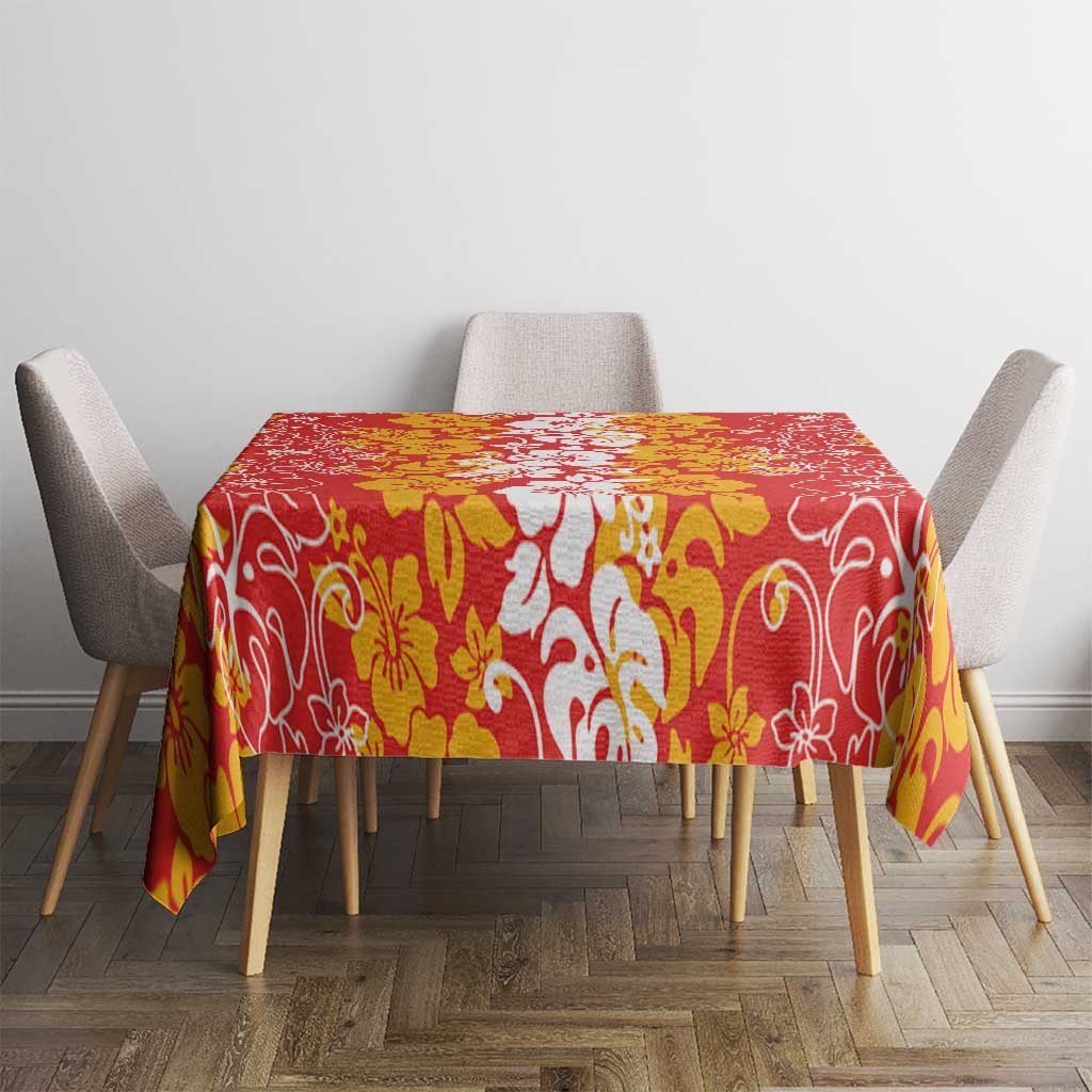 Hawaiian Lei Day Tablecloth Red Hibiscus Flowers Lei Art LT9 - Polynesian Pride