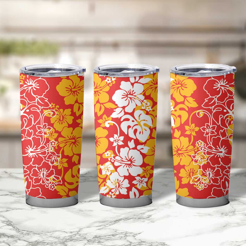 Hawaiian Lei Day Tumbler Cup Red Hibiscus Flowers Lei Art