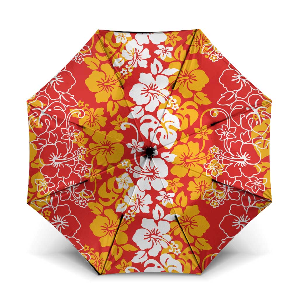 Hawaiian Lei Day Umbrella Red Hibiscus Flowers Lei Art - Polynesian Pride
