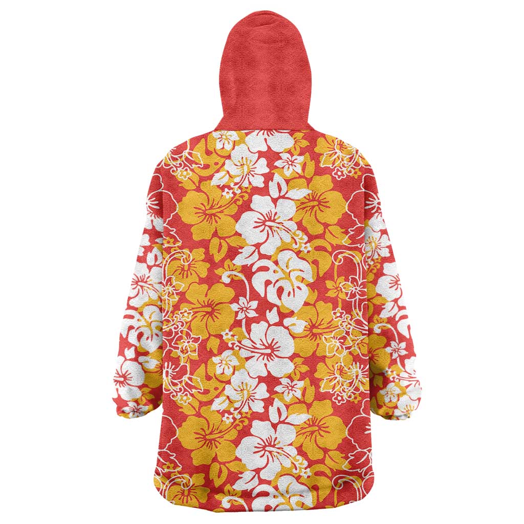 Hawaiian Lei Day Wearable Blanket Hoodie Red Hibiscus Flowers Lei Art LT9 - Polynesian Pride