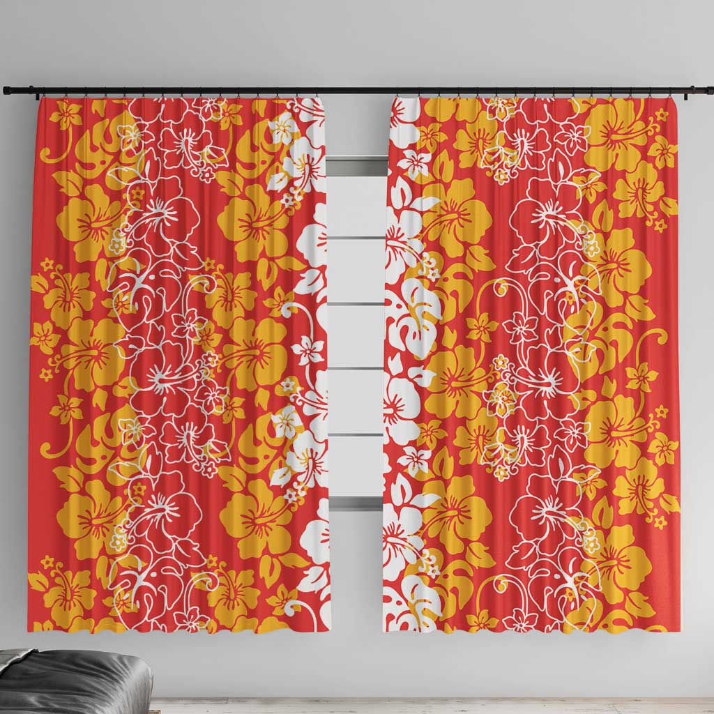 Hawaiian Lei Day Window Curtain Red Hibiscus Flowers Lei Art LT9 With Hooks Red - Polynesian Pride