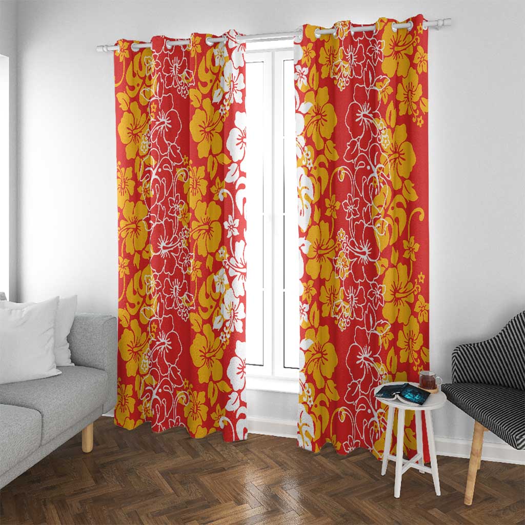Hawaiian Lei Day Window Curtain Red Hibiscus Flowers Lei Art LT9 With Grommets Red - Polynesian Pride