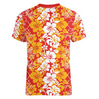 Hawaiian Lei Day Women V-Neck T-Shirt Red Hibiscus Flowers Lei Art LT9 - Polynesian Pride