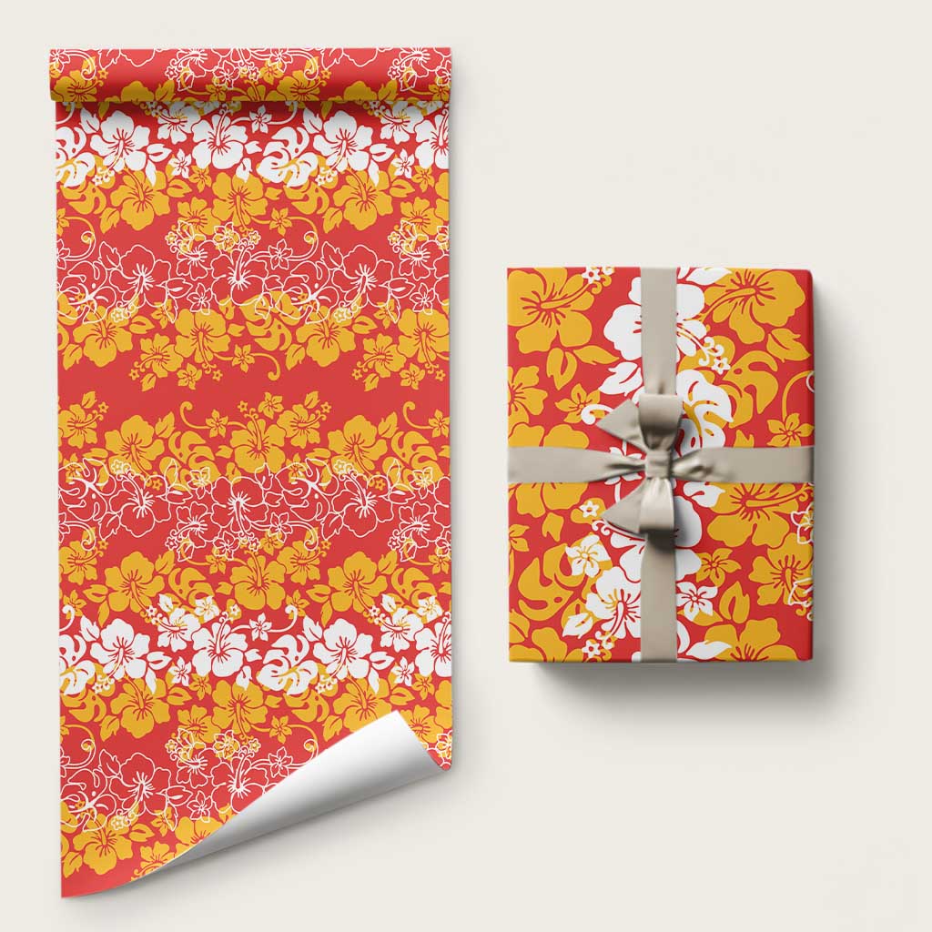 Hawaiian Lei Day Wrapping Paper Red Hibiscus Flowers Lei Art - Polynesian Pride