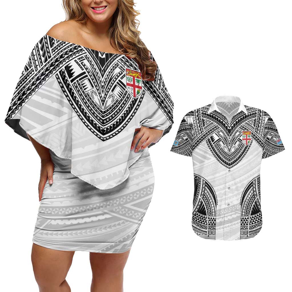 Flying Fijians Pacific Fiji Rugby Custom Couples Matching Off Shoulder Short Dress and Hawaiian Shirt Polynesian Pattern