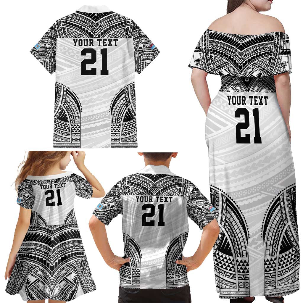 Flying Fijians Pacific Fiji Rugby Custom Family Matching Off Shoulder Maxi Dress and Hawaiian Shirt Polynesian Pattern
