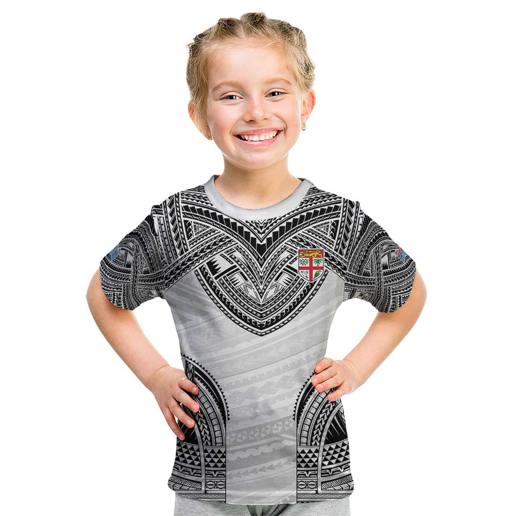 Flying Fijians Pacific Fiji Rugby Custom Kid T Shirt Polynesian Pattern LT9 White - Polynesian Pride