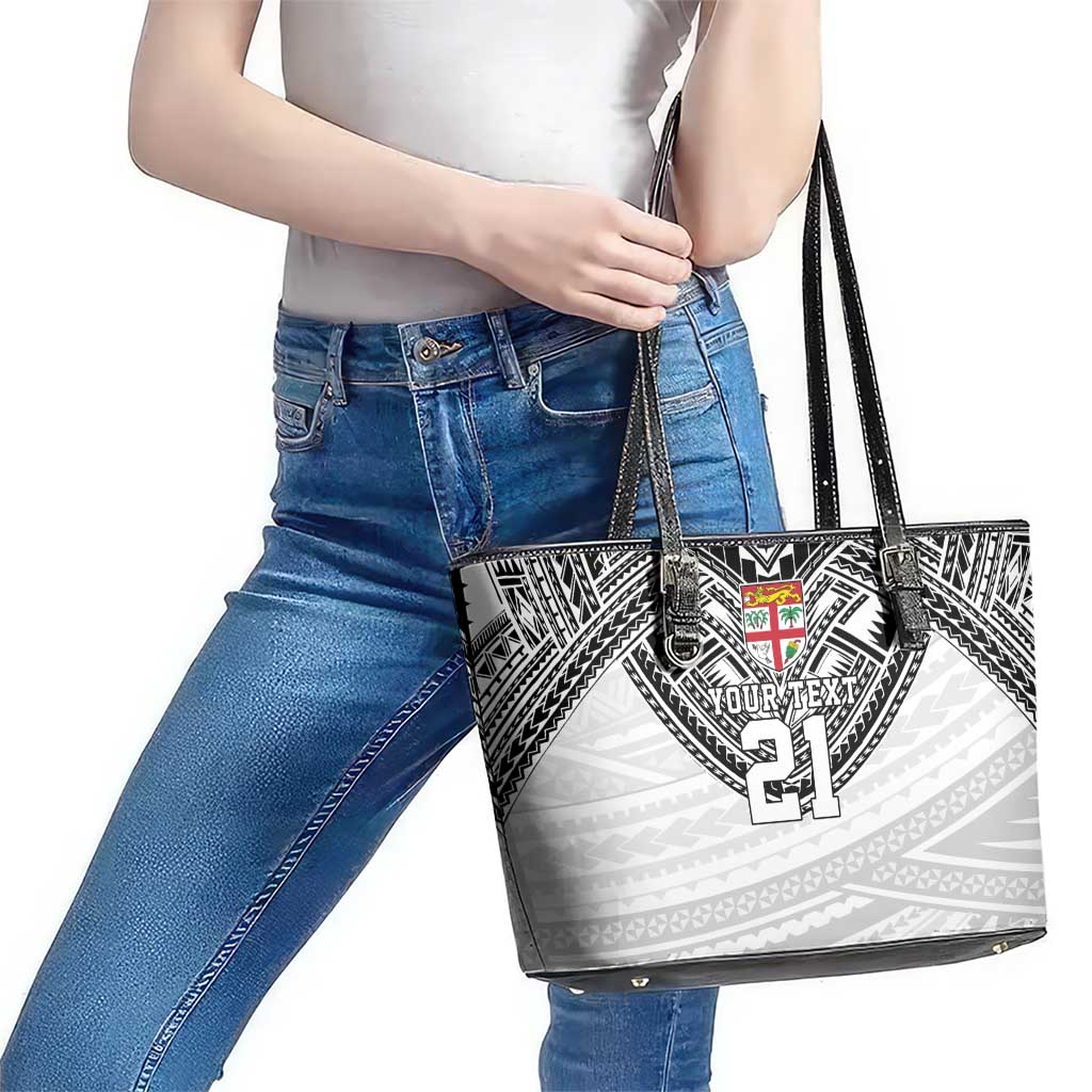 Flying Fijians Pacific Fiji Rugby Custom Leather Tote Bag Polynesian Pattern