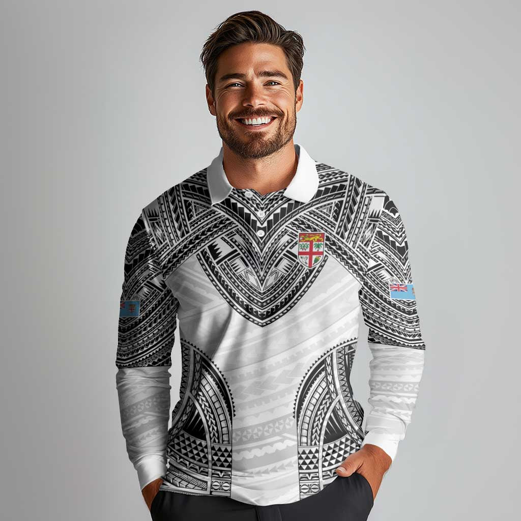 Flying Fijians Pacific Fiji Rugby Custom Long Sleeve Polo Shirt Polynesian Pattern