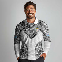 Flying Fijians Pacific Fiji Rugby Custom Long Sleeve Polo Shirt Polynesian Pattern