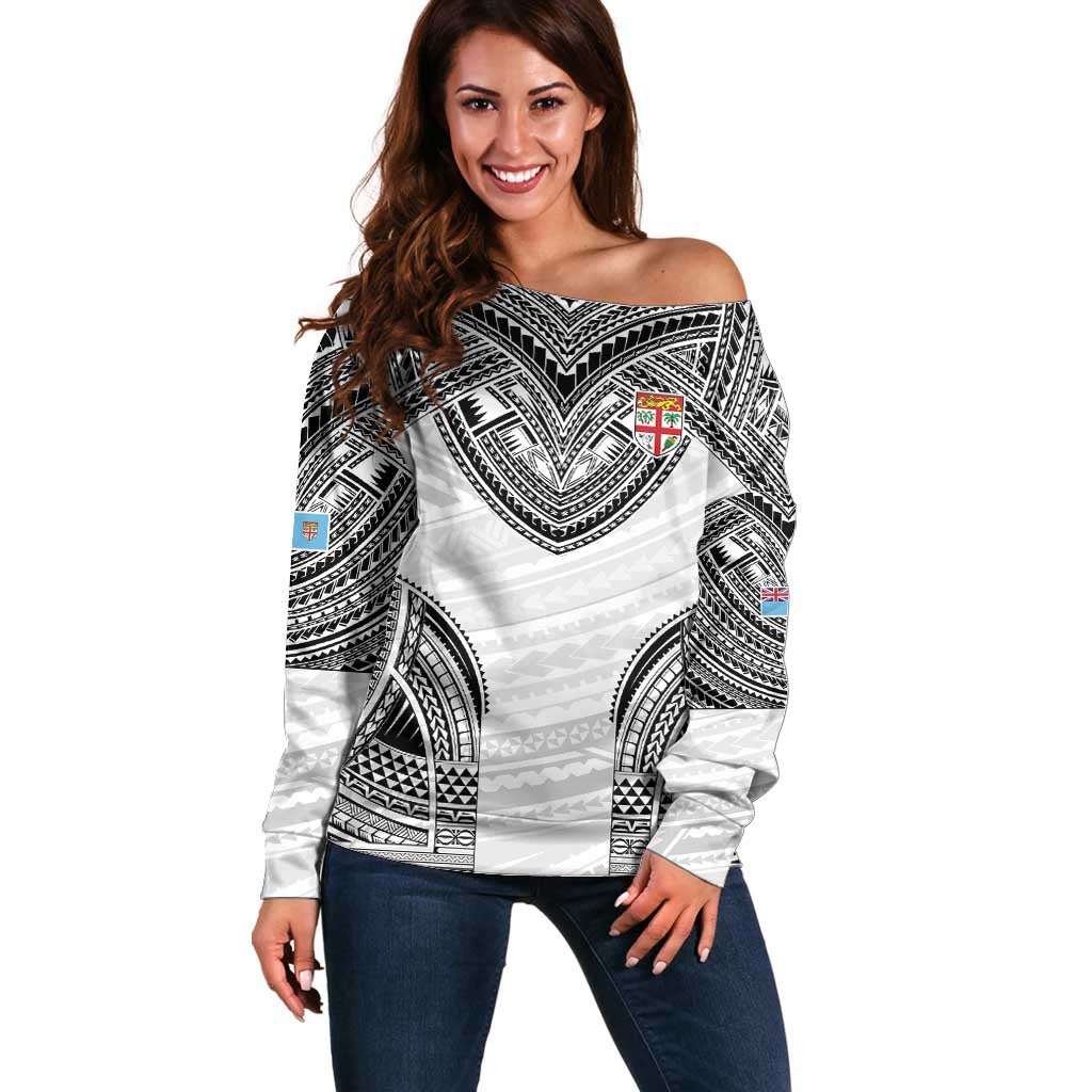 Flying Fijians Pacific Fiji Rugby Custom Off Shoulder Sweater Polynesian Pattern