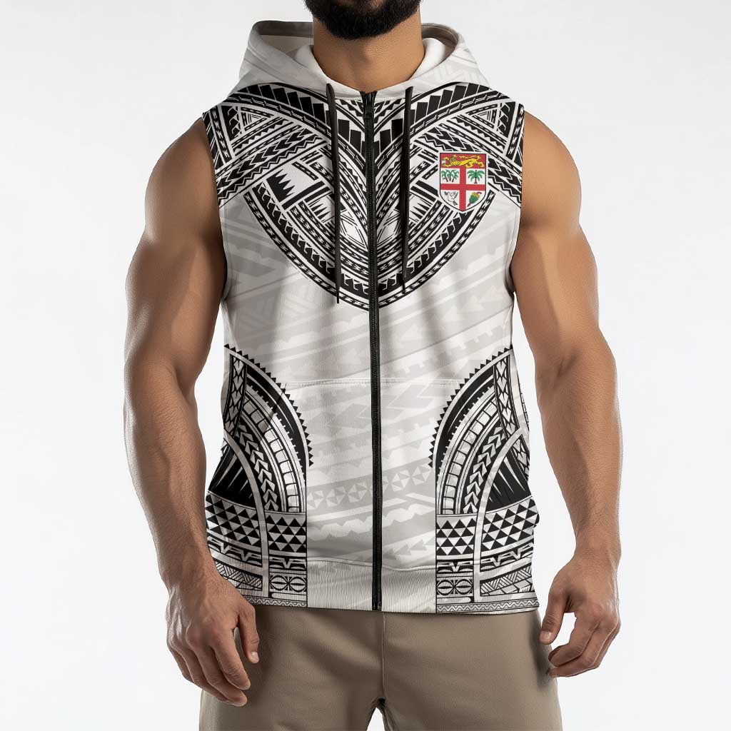 Flying Fijians Pacific Fiji Rugby Custom Sleeveless Zip Hoodie Polynesian Pattern - Polynesian Pride