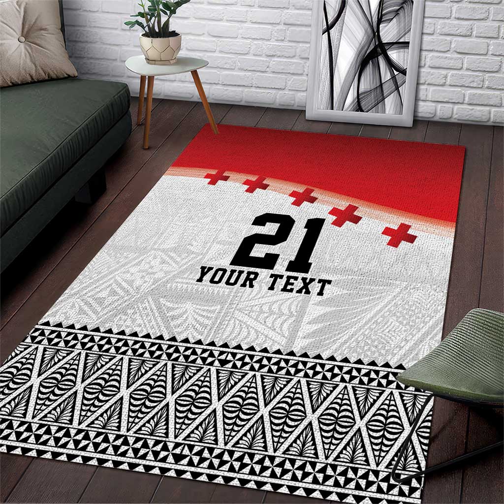 Ikale Tahi Pacific Tonga Rugby Custom Area Rug Tongan Ngatu with Flag Pattern LT9 Red - Polynesian Pride