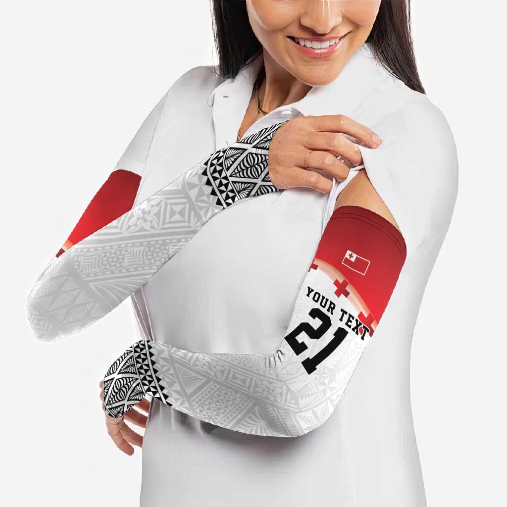 Ikale Tahi Pacific Tonga Rugby Custom Arm Sleeves Tongan Ngatu with Flag Pattern - Polynesian Pride