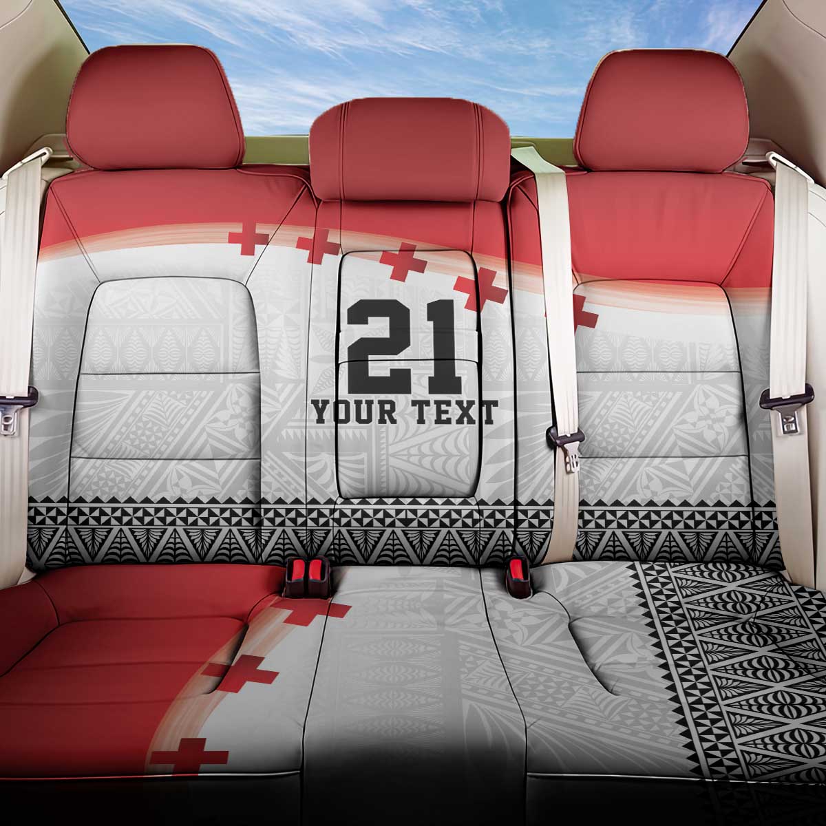 Ikale Tahi Pacific Tonga Rugby Custom Back Car Seat Cover Tongan Ngatu with Flag Pattern